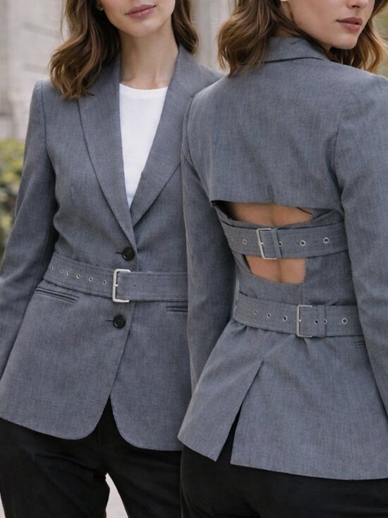 Helmut Lang Jackets & Blazers - Helmut Lang Cutout Back Gray Wool Belted Blazer Jacket NWOT